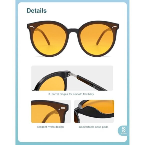 ⚡SOJOS Womens Orange Trendy Classic Round Retro Vintage Large Frame Sunglasses - Picture 4 of 5